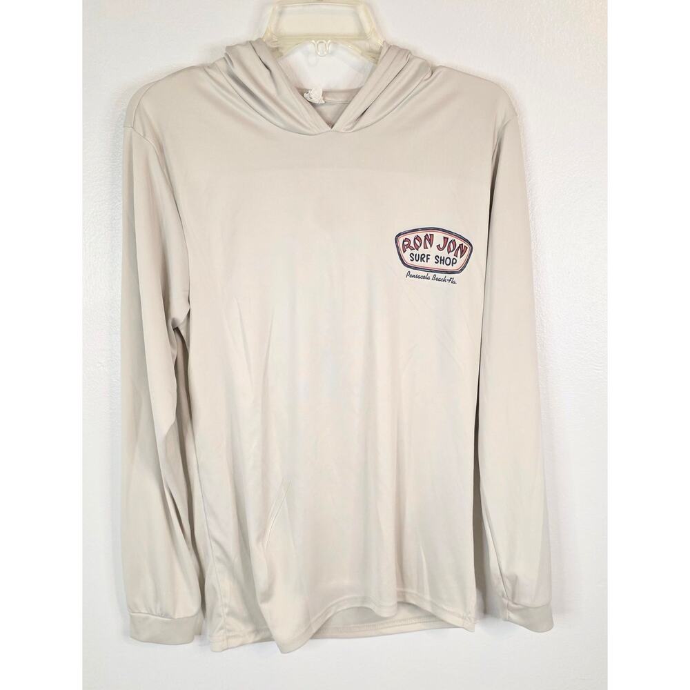 Ron Jon Surf Shop Graphic Long Sleeve Hoodie Men's Size S Gray Multi UPF 50+